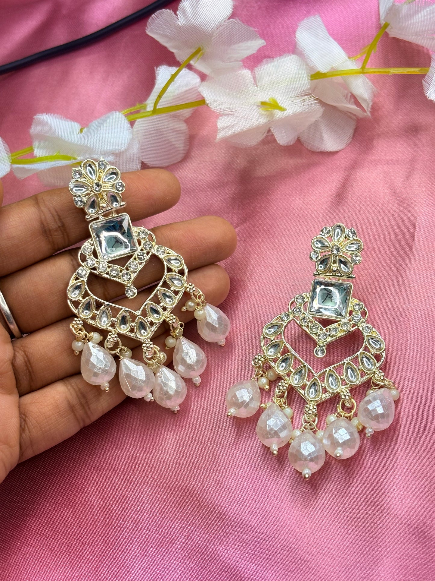 White Pearls Beads Earrings