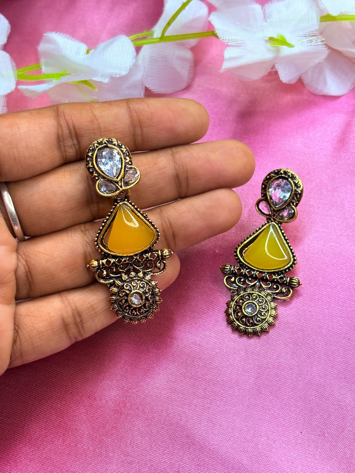 Yellow Kundan Earrings