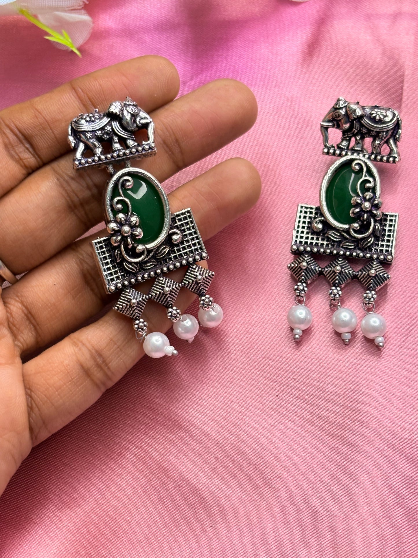 Elephant green gemstone earrings