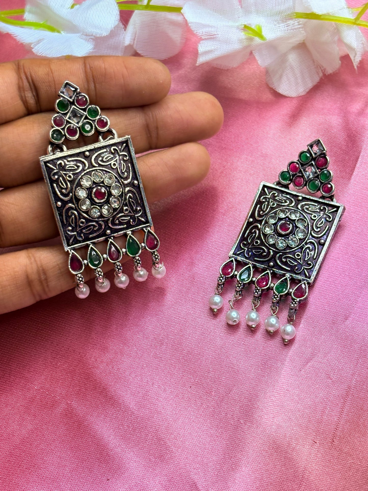 Multi Stone with pearls earrings