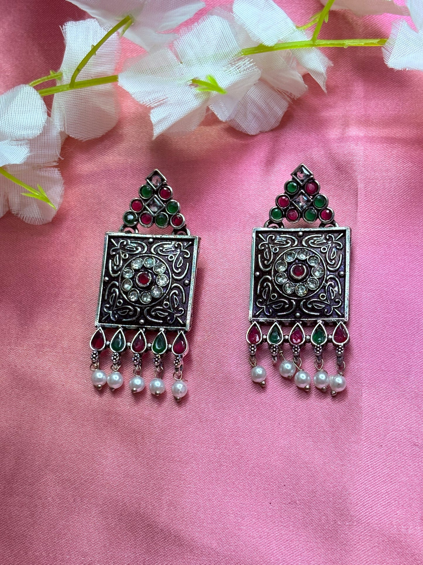 Multi Stone with pearls earrings
