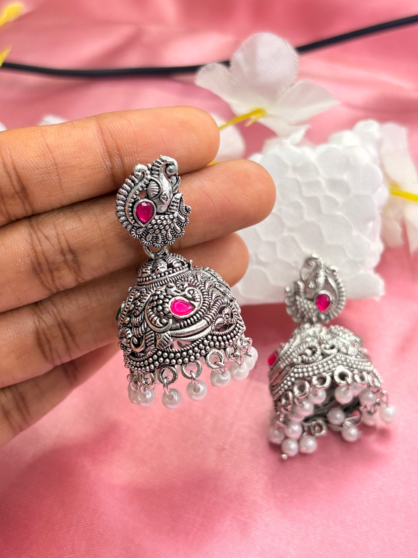 Pink Kundan pearls earrings