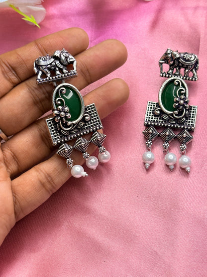 Elephant green gemstone earrings