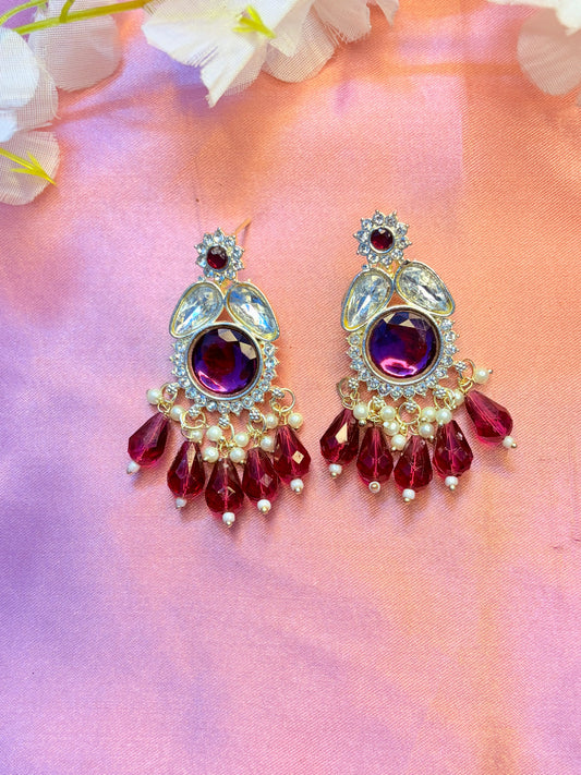 Earrings with purple gemstones and PURPLE beads