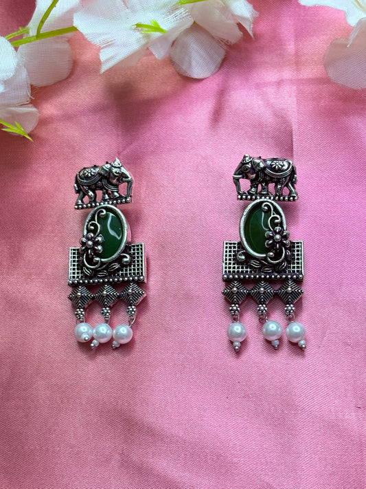 Elephant green gemstone earrings