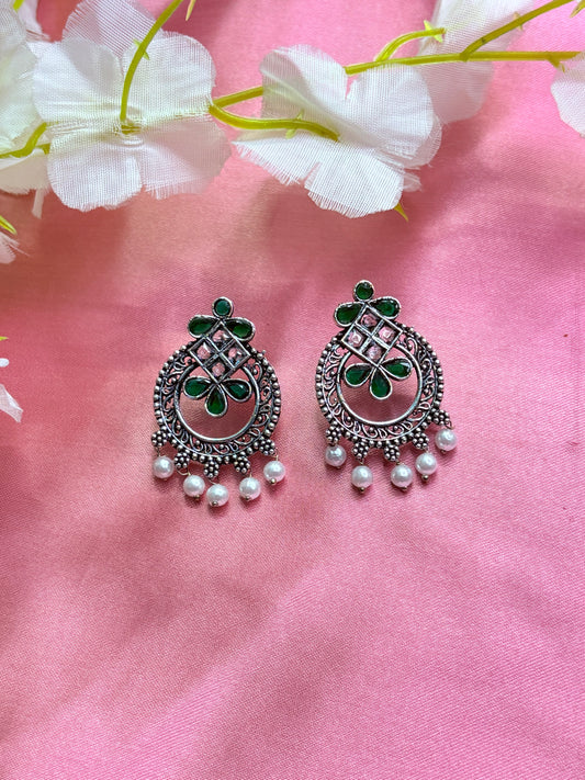 Green Gemstones with pearls earrings
