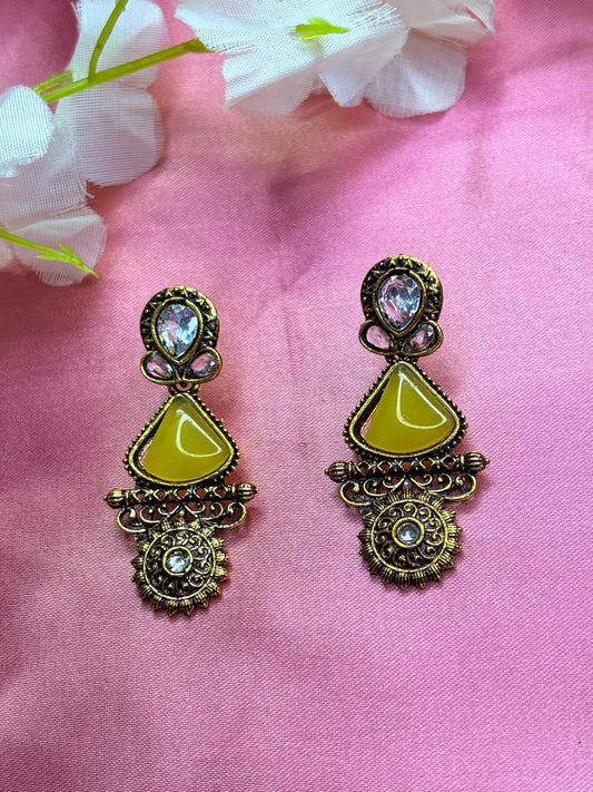 Yellow Kundan Earrings