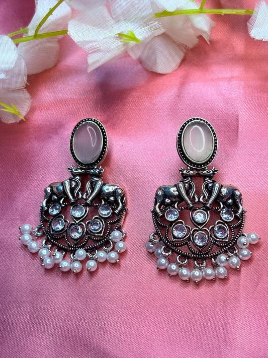 Metal White Pearl Earrings