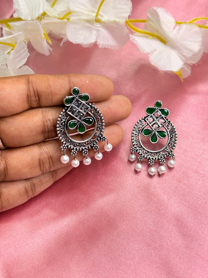 Green Gemstones with pearls earrings