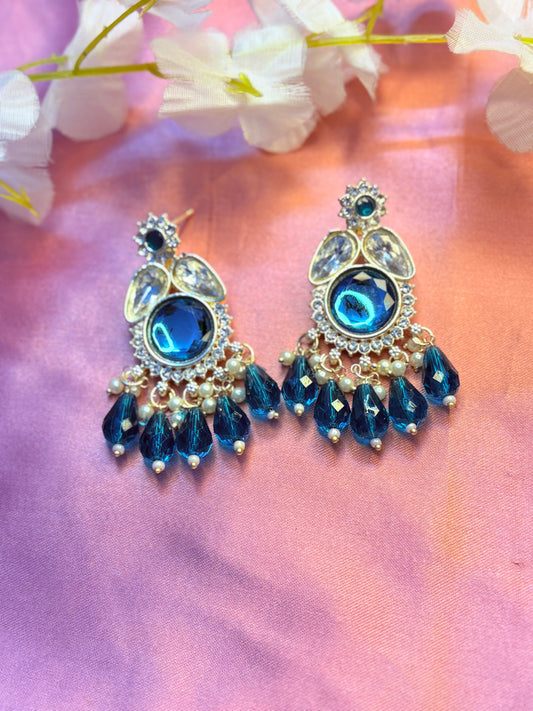 Pair of blue gemstone and blue beads earrings
